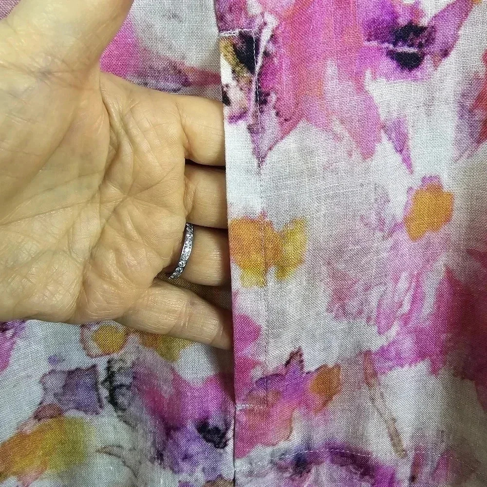 Pure Jill 100% linen sleeveless watercolor floral midi dress - Picture 5 of 9